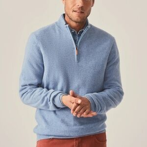 J McLaughlin Henry Cashmere 1/4 Zip Sweater size M in Lt Blue Washed Denim NWT